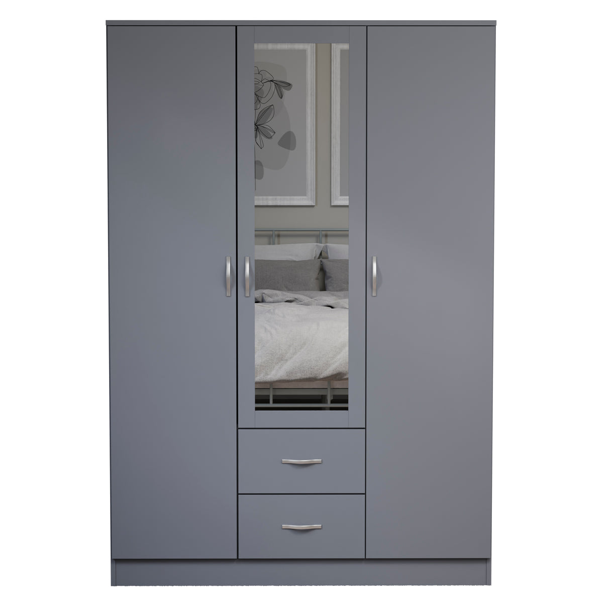 Riano 3 Door 2 Drawer Mirrored Wardrobe- Grey
