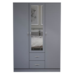 Riano 3 Door 2 Drawer Mirrored Wardrobe- Grey

