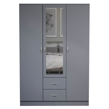 Riano 3 Door 2 Drawer Mirrored Wardrobe- Grey
