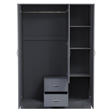 Riano 3 Door 2 Drawer Mirrored Wardrobe- Grey
