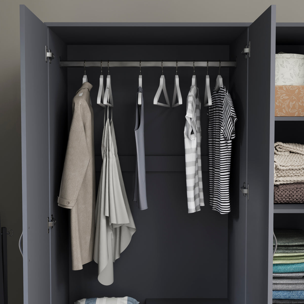 Riano 3 Door 2 Drawer Mirrored Wardrobe- Grey
