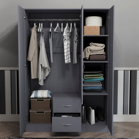 Riano 3 Door 2 Drawer Mirrored Wardrobe- Grey
