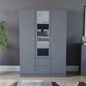Riano 3 Door 2 Drawer Mirrored Wardrobe- Grey
