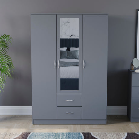 Riano 3 Door 2 Drawer Mirrored Wardrobe- Grey
