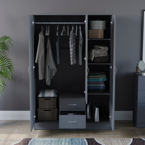 Riano 3 Door 2 Drawer Mirrored Wardrobe, Grey
