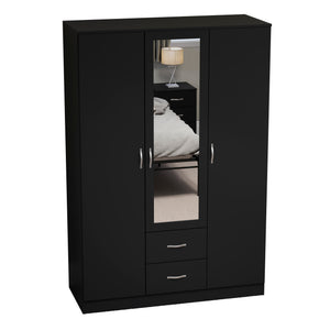 Riano 3 Door 2 Drawer Mirrored Wardrobe, Black
