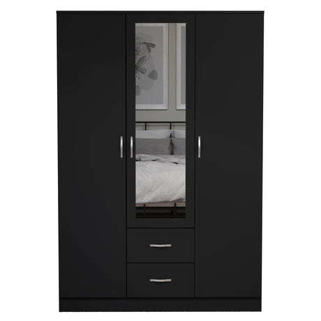 Riano 3 Door 2 Drawer Mirrored Wardrobe- Black
