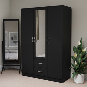 Riano 3 Door 2 Drawer Mirrored Wardrobe- Black

