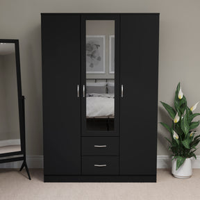 Riano 3 Door 2 Drawer Mirrored Wardrobe- Black
