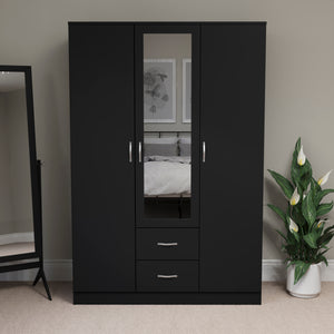 Riano 3 Door 2 Drawer Mirrored Wardrobe- Black
