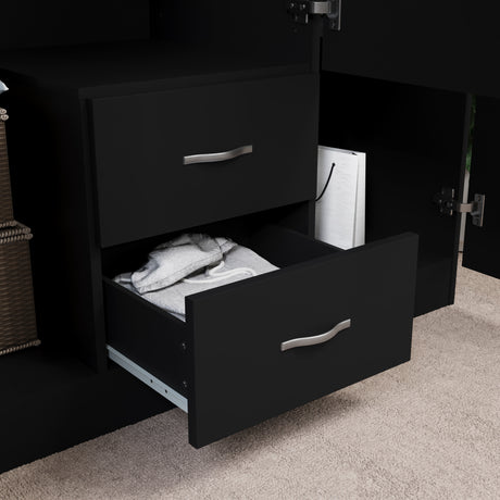 Riano 3 Door 2 Drawer Mirrored Wardrobe- Black
