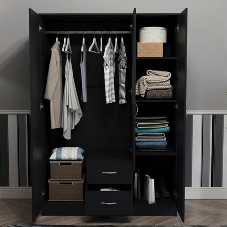 Riano 3 Door 2 Drawer Mirrored Wardrobe- Black

