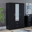 Riano 3 Door 2 Drawer Mirrored Wardrobe- Black
