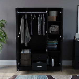 Riano 3 Door 2 Drawer Mirrored Wardrobe- Black
