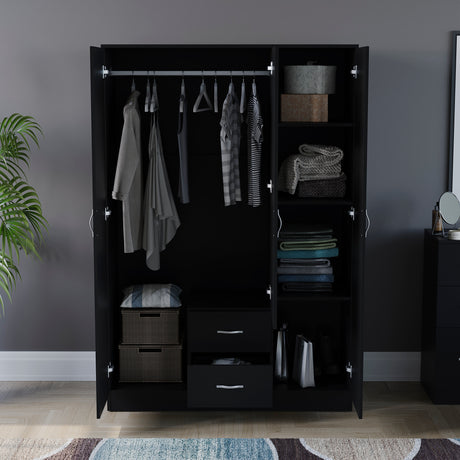 Riano 3 Door 2 Drawer Mirrored Wardrobe- Black
