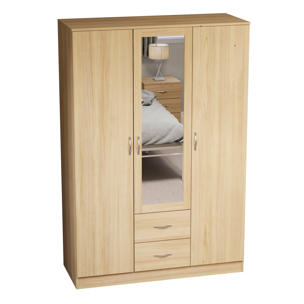 Riano 3 Door 2 Drawer Mirrored Wardrobe, Pine