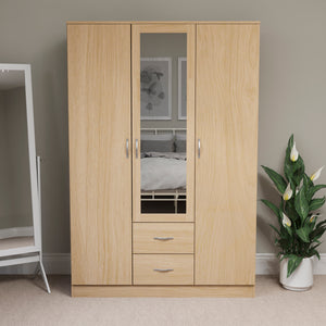 Riano 3 Door 2 Drawer Mirrored Wardrobe, Pine
