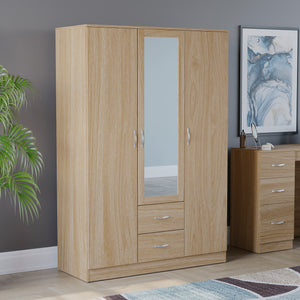 Riano 3 Door 2 Drawer Mirrored Wardrobe, Pine