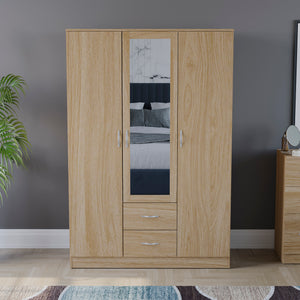 Riano 3 Door 2 Drawer Mirrored Wardrobe, Pine