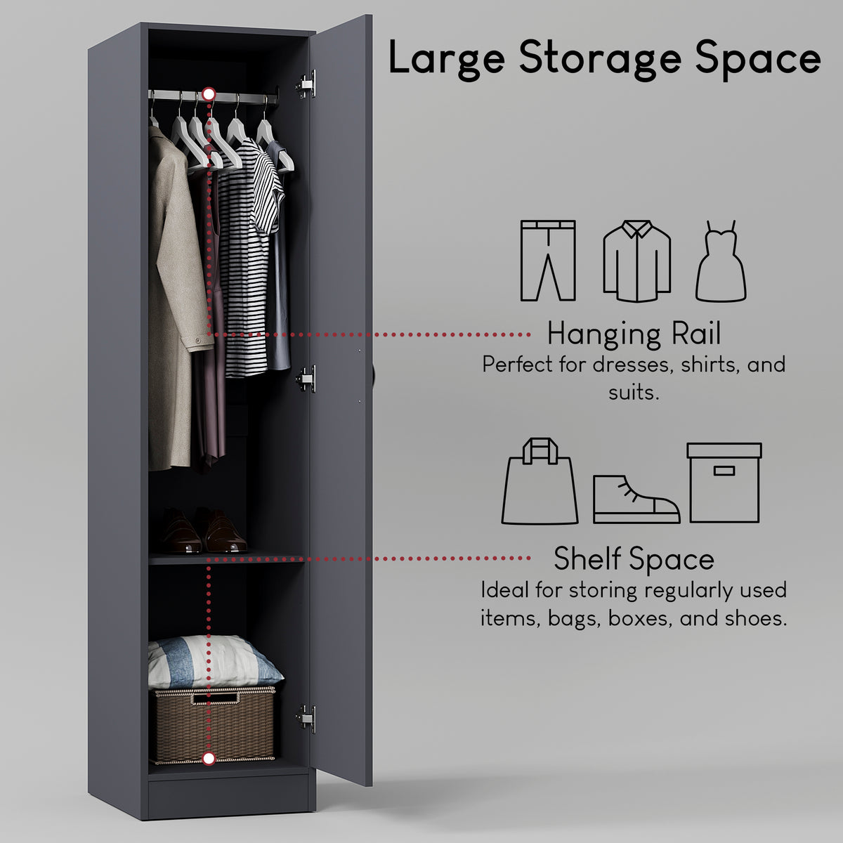 Riano 1 Door Wardrobe, Grey