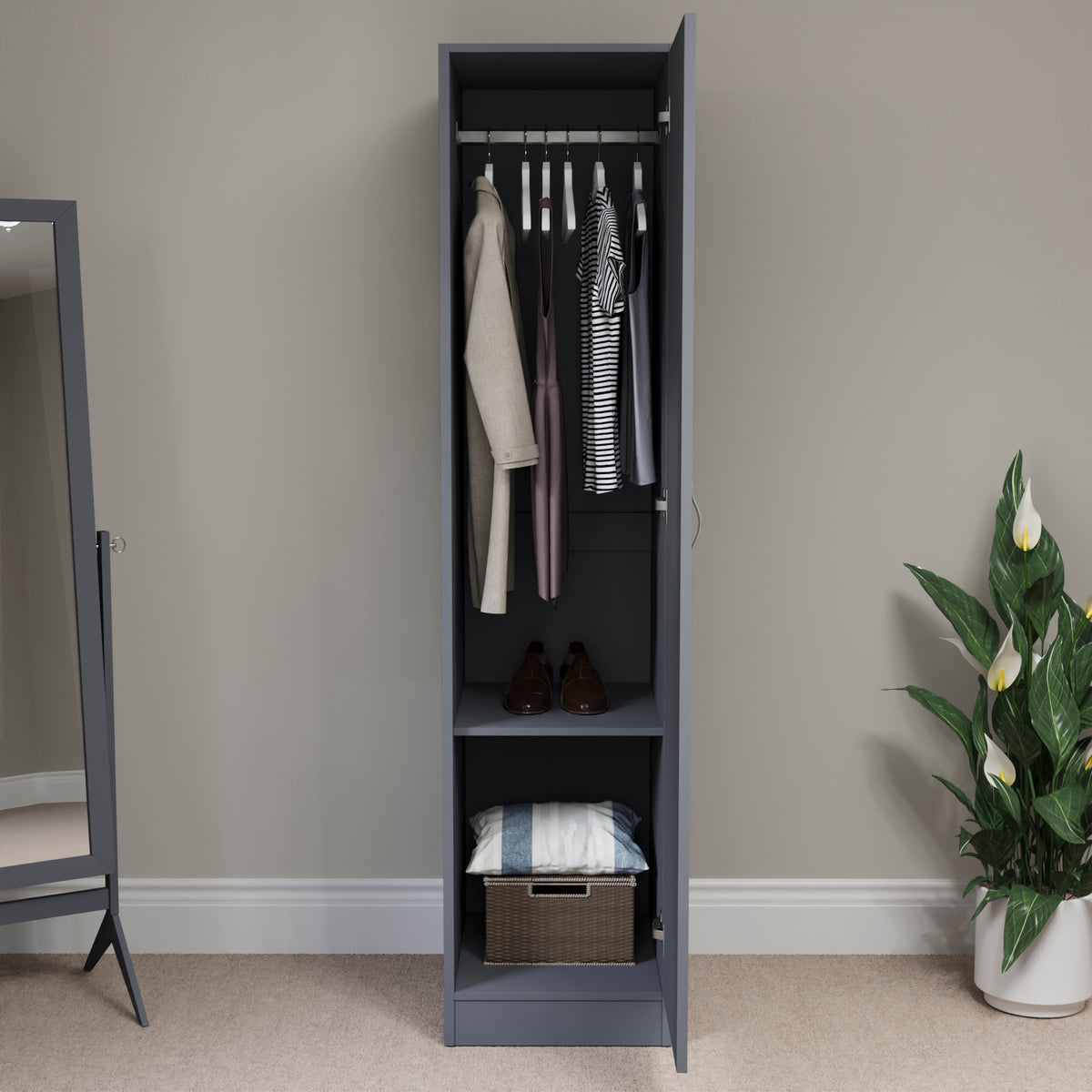 Riano 1 Door Wardrobe, Grey