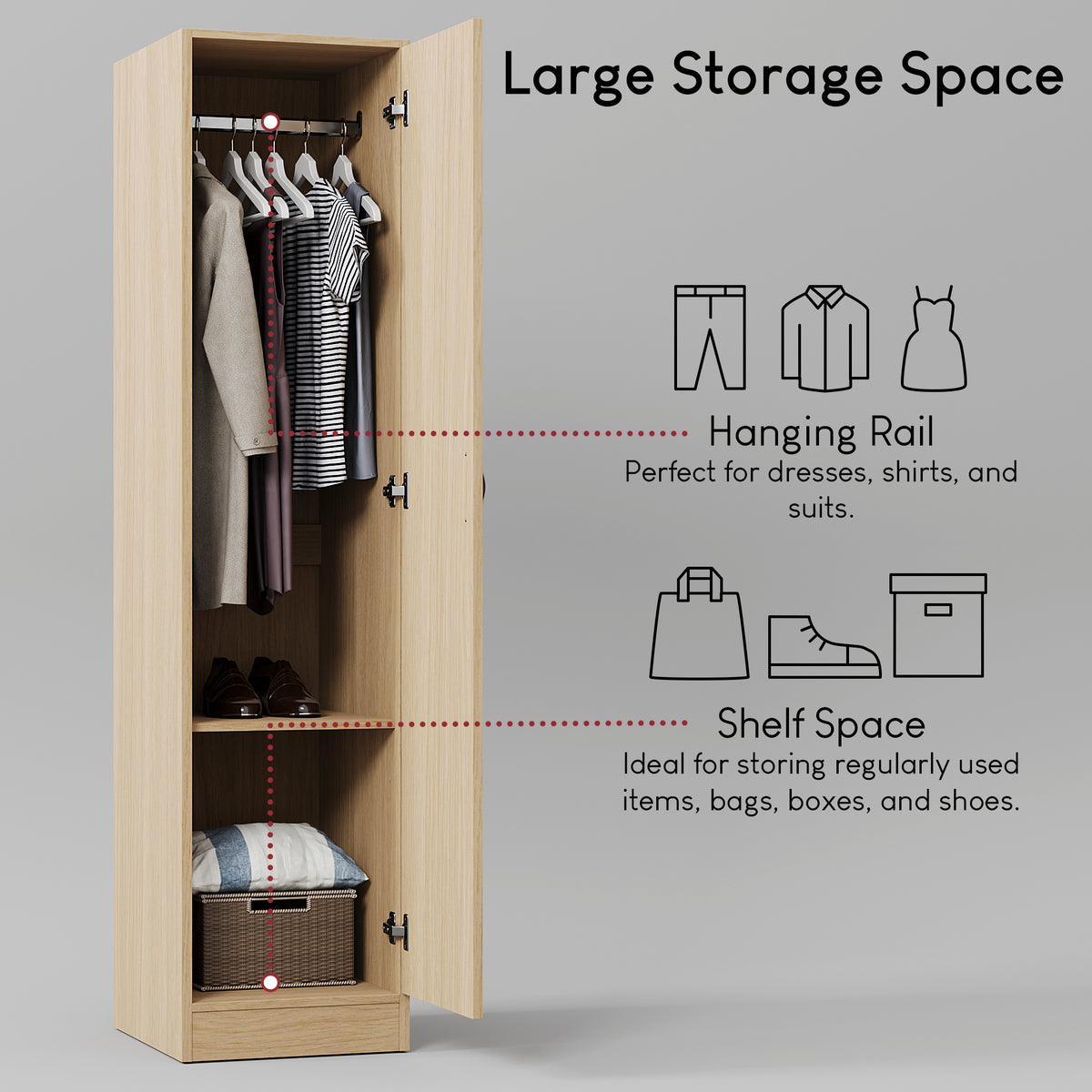 Riano 1 Door Wardrobe, Pine