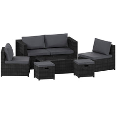 Islay 6 Seater Rattan Set, Black