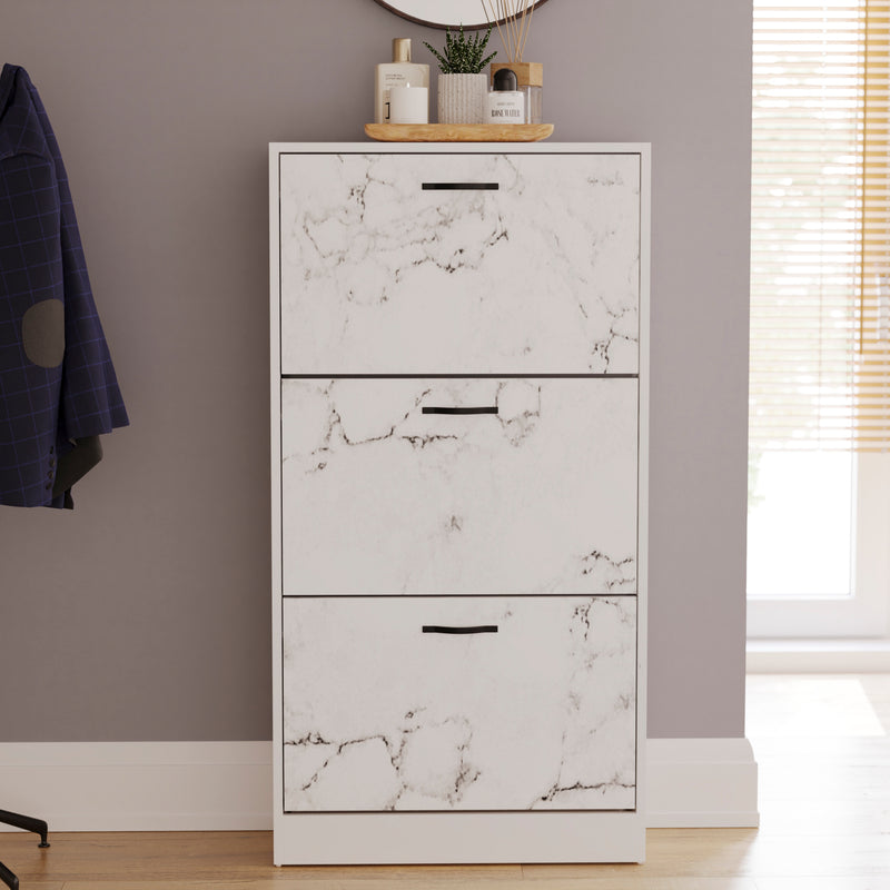 3 Drawer Shoe Cabinet, White Marble