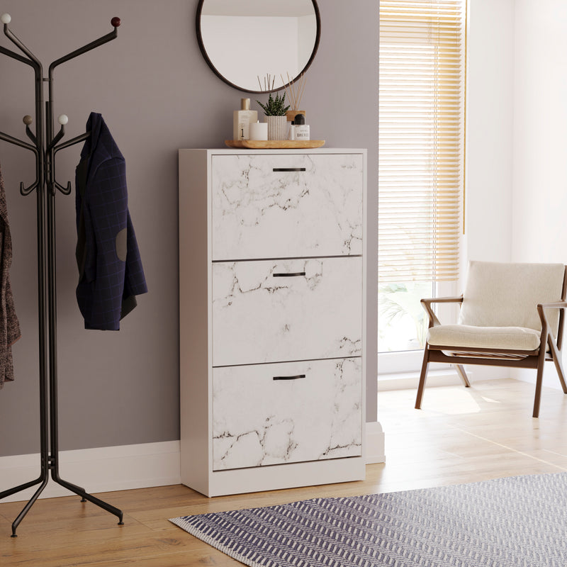 3 Drawer Shoe Cabinet, White Marble