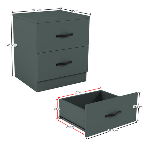 Riano 2 Drawer Bedside Chest Green Bedroom Storage Unit
