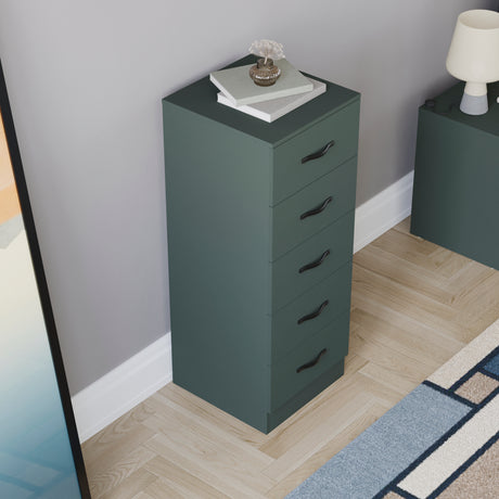 Riano 5 Drawer Narrow Chest Green Bedroom Storage Unit
