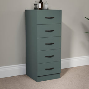 Riano 5 Drawer Narrow Chest Green Bedroom Storage Unit

