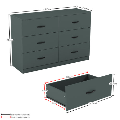 Riano 6 Drawer Chest Green Bedroom Storage Unit
