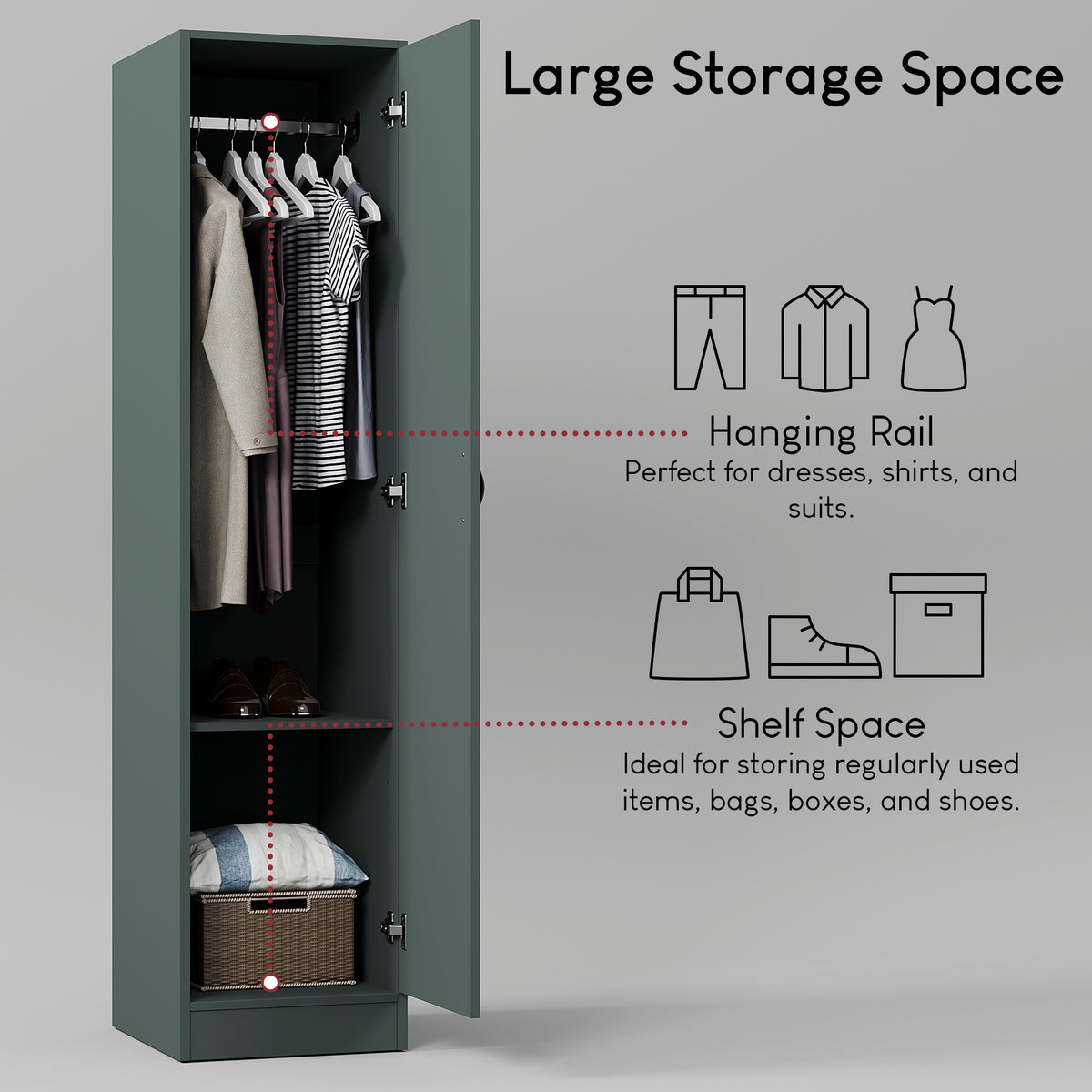 Riano 1 Door Wardrobe, Jasper Green