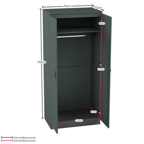Riano 2 Door Wardrobe for Bedroom Storage - Jasper Green

