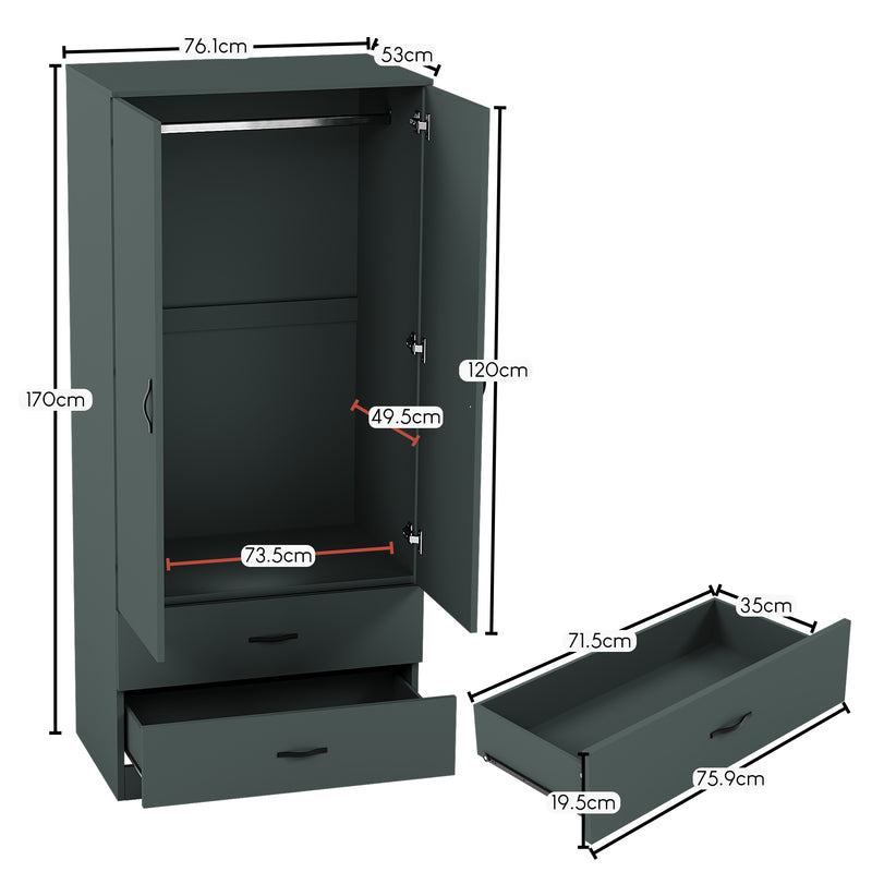 Riano 2 Door 2 Drawer Wardrobe, Jasper Green