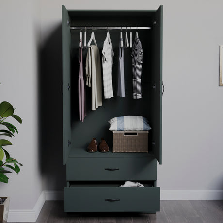 Riano 2 Door 2 Drawer Wardrobe for Bedroom Storage - Jasper Green
