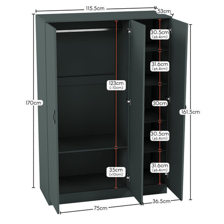 Riano 3 Door Wardrobe for Bedroom Storage - Jasper Green
