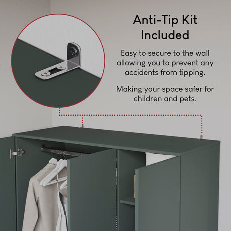 Riano 3 Door Wardrobe for Bedroom Storage - Jasper Green
