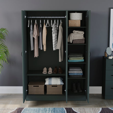 Riano 3 Door Wardrobe for Bedroom Storage - Jasper Green
