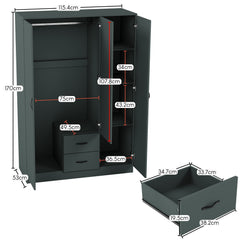 Riano 3 Door 2 Drawer Mirrored Wardrobe, Green