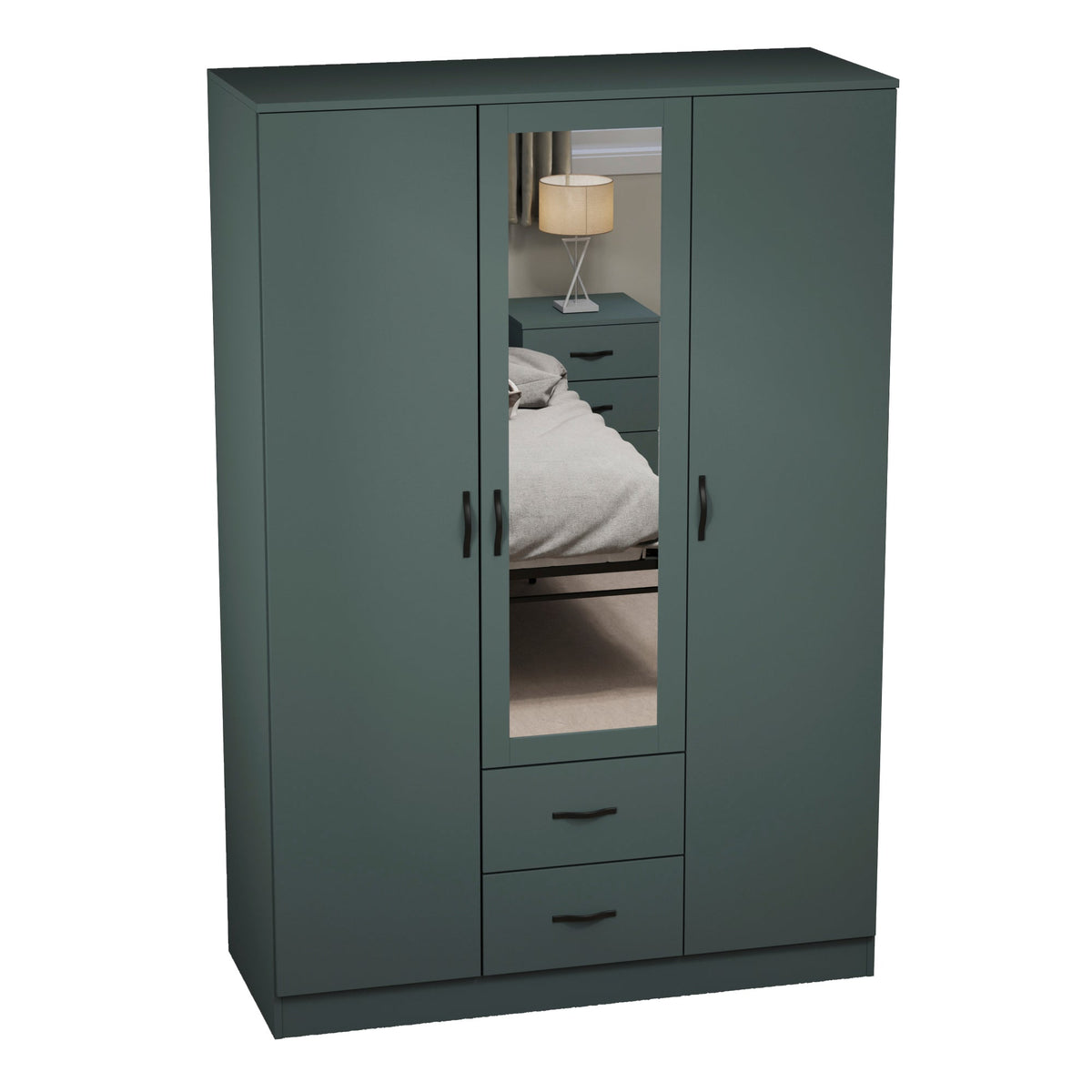 Riano 3 Door 2 Drawer Mirrored Wardrobe, Green