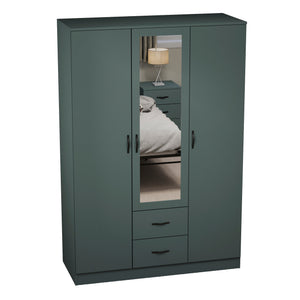 Riano 3 Door 2 Drawer Mirrored Wardrobe, Green