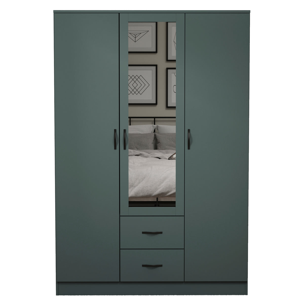 Riano 3 Door 2 Drawer Mirrored Wardrobe, Green