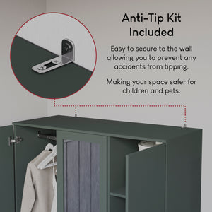 Riano 3 Door 2 Drawer Mirrored Wardrobe, Green