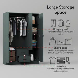 Riano 3 Door 2 Drawer Mirrored Wardrobe, Green