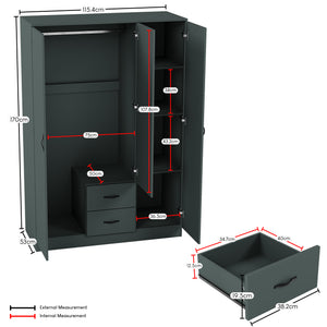 Riano 3 Door 2 Drawer Mirrored Wardrobe, Green