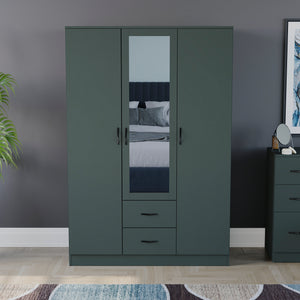 Riano 3 Door 2 Drawer Mirrored Wardrobe, Green