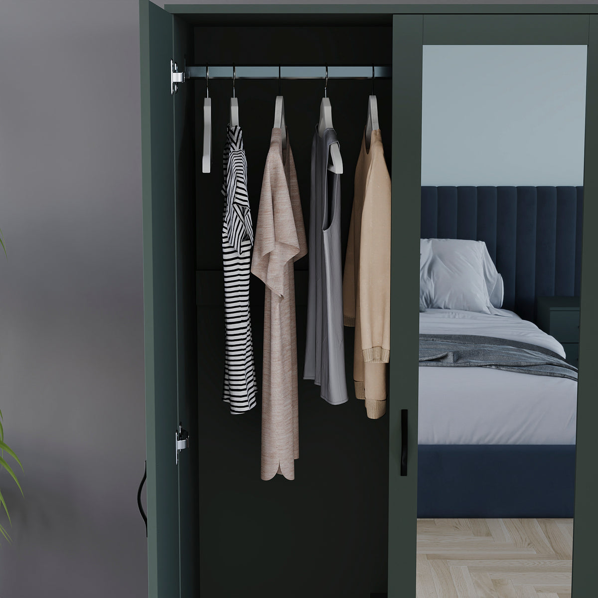 Riano 3 Door 2 Drawer Mirrored Wardrobe, Green