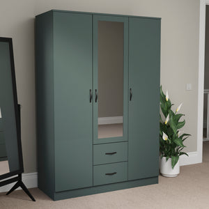 Riano 3 Door 2 Drawer Mirrored Wardrobe, Green